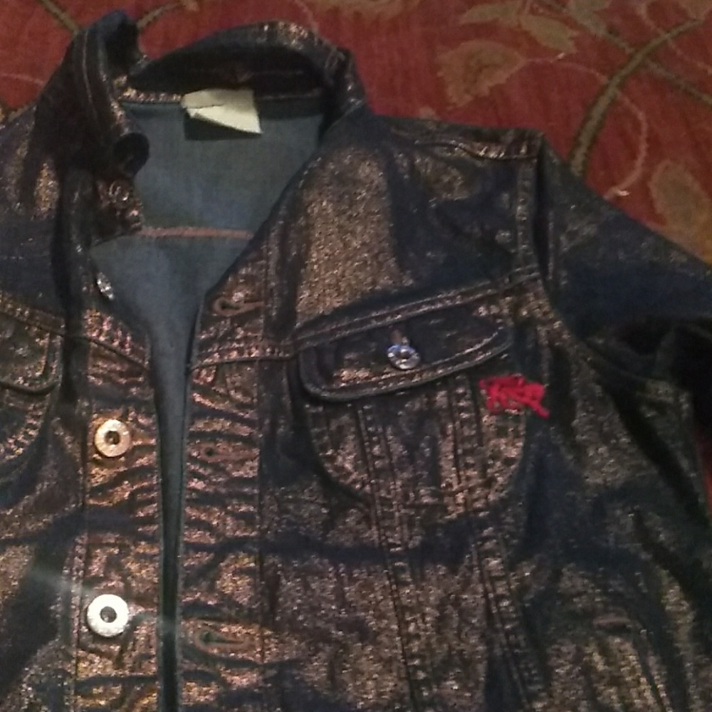 Blqck with gold stripes blue jean jacket